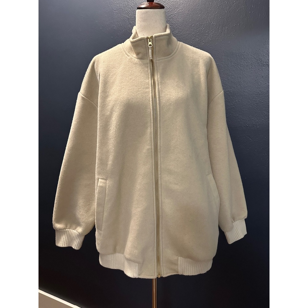Anthropologie Tapestry Bomber Jacket M/L Cream Floral Knit Wool Blend Oversized - Picture 5 of 16